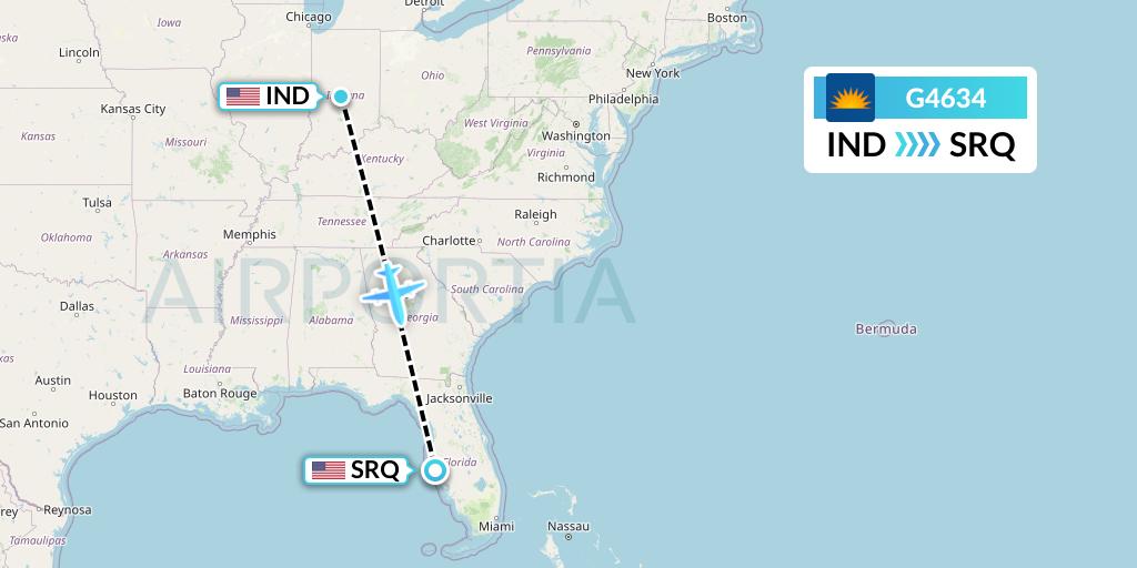 G4634 Allegiant Air Flight Map: Indianapolis to Sarasota