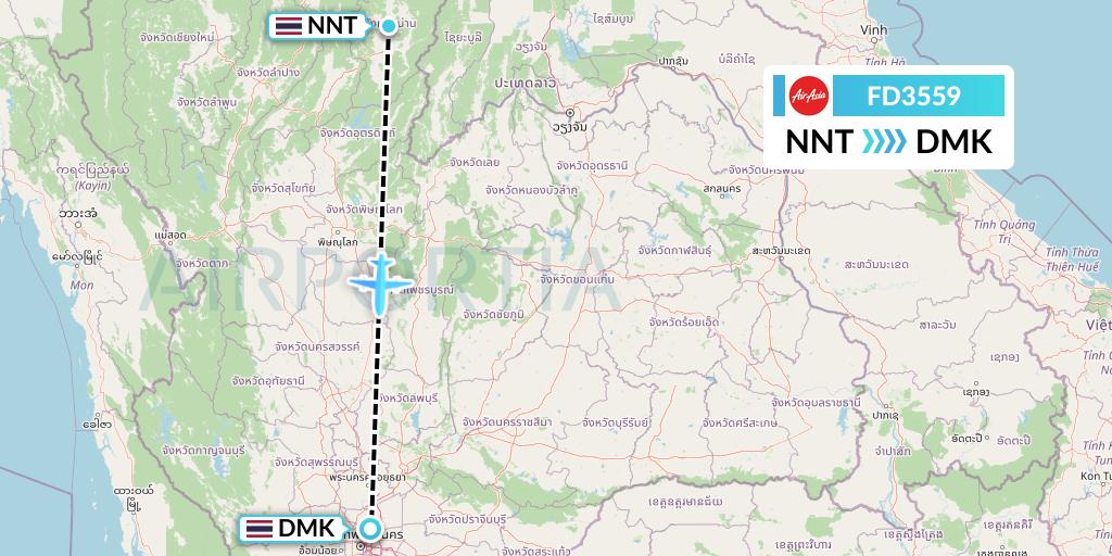 FD3559 Thai AirAsia Flight Map: Nan to Bangkok