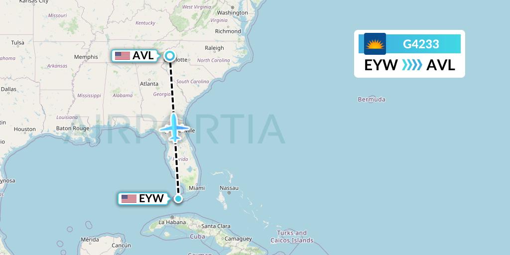 G4233 Allegiant Air Flight Map: Key West to Asheville