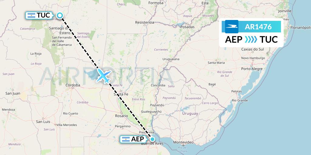 AR1476 Aerolineas Argentinas Flight Map: Buenos Aires to Tucuman