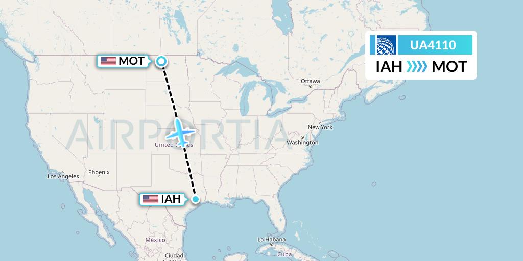 UA4110 United Airlines Flight Map: Houston to Minot