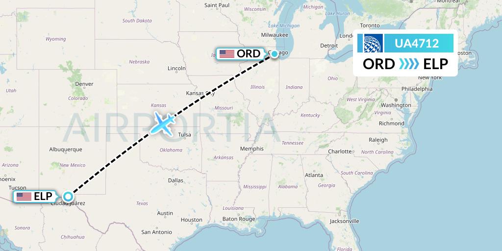 UA4712 United Airlines Flight Map: Chicago to El Paso