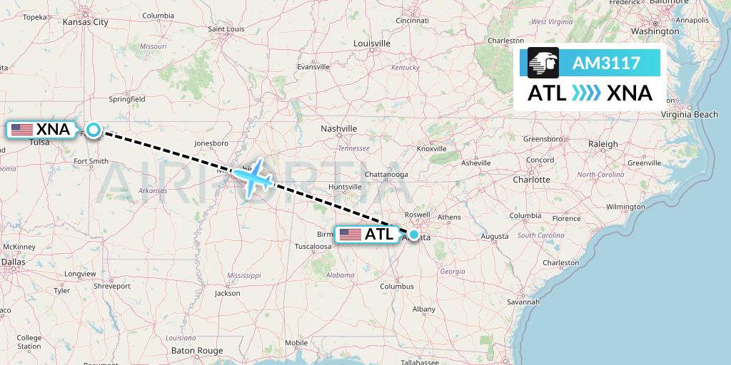 AM3117 Aeromexico Flight Map: Atlanta to Bentonville