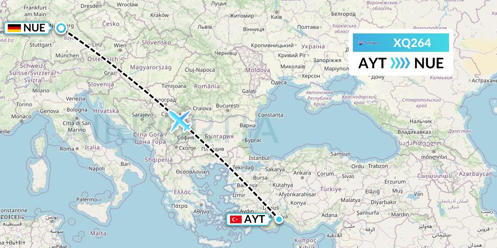 XQ264 SunExpress Flight Map: Antalya to Nurnberg