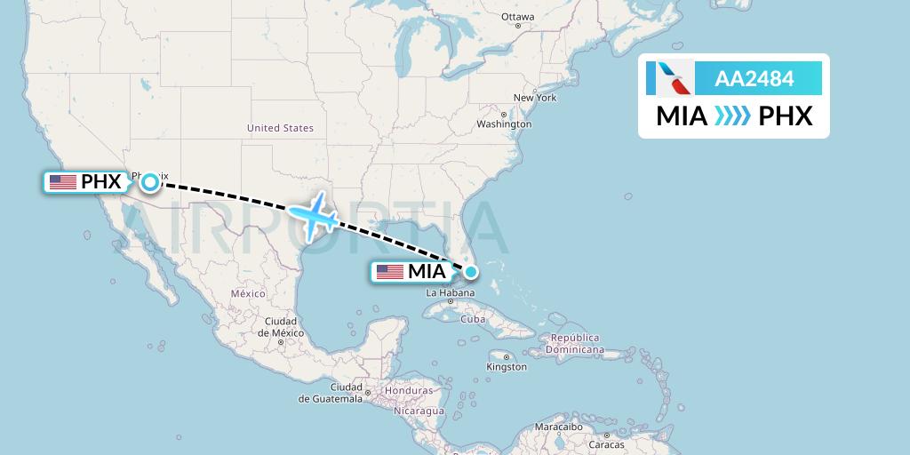 AA2484 American Airlines Flight Map: Miami to Phoenix