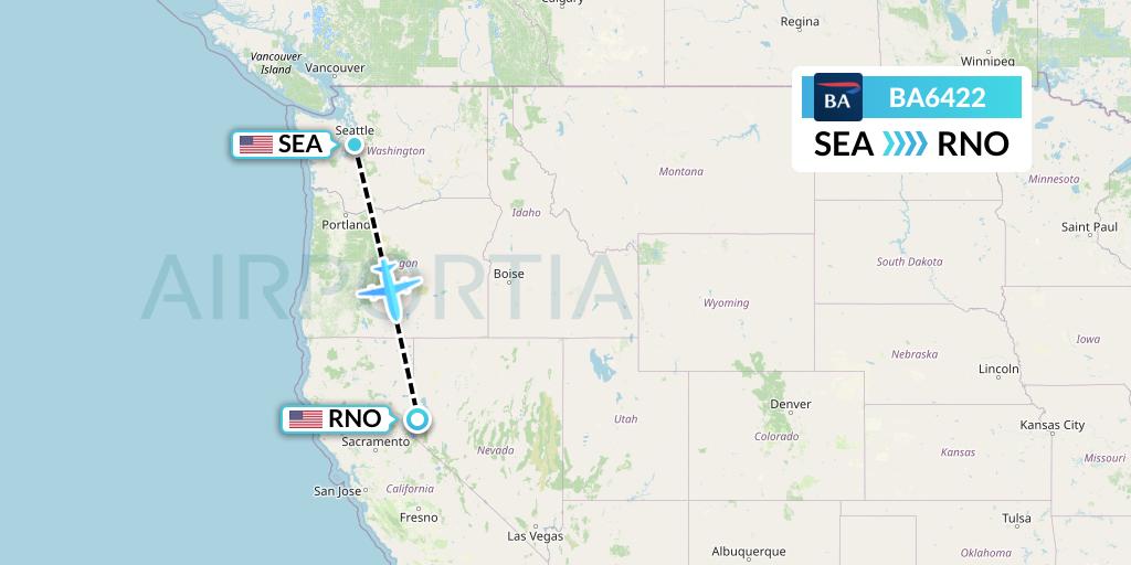 BA6422 British Airways Flight Map: Seattle to Reno