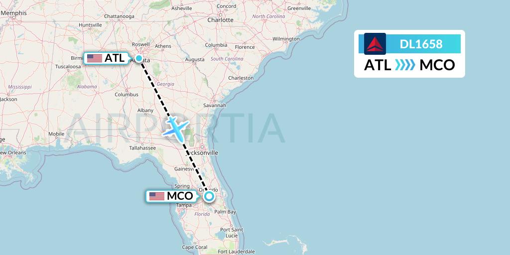DL1658 Delta Air Lines Flight Map: Atlanta to Orlando
