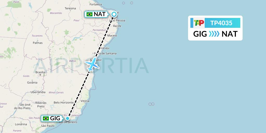 TP4035 TAP Portugal Flight Map: Rio de Janeiro to Natal