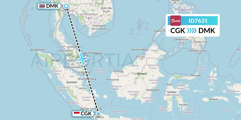 ID7631 Batik Air Flight Map: Jakarta to Bangkok