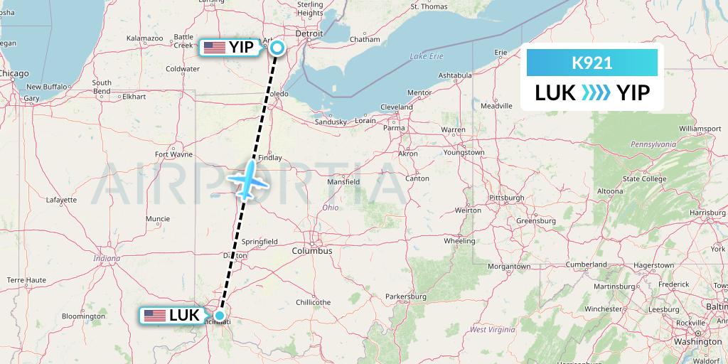 K921 Kalitta Charters Flight Map: Cincinnati to Detroit