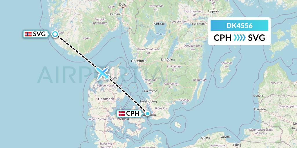 DK4556 Thomas Cook Airlines Scandinavia Flight Map: Copenhagen to Stavanger