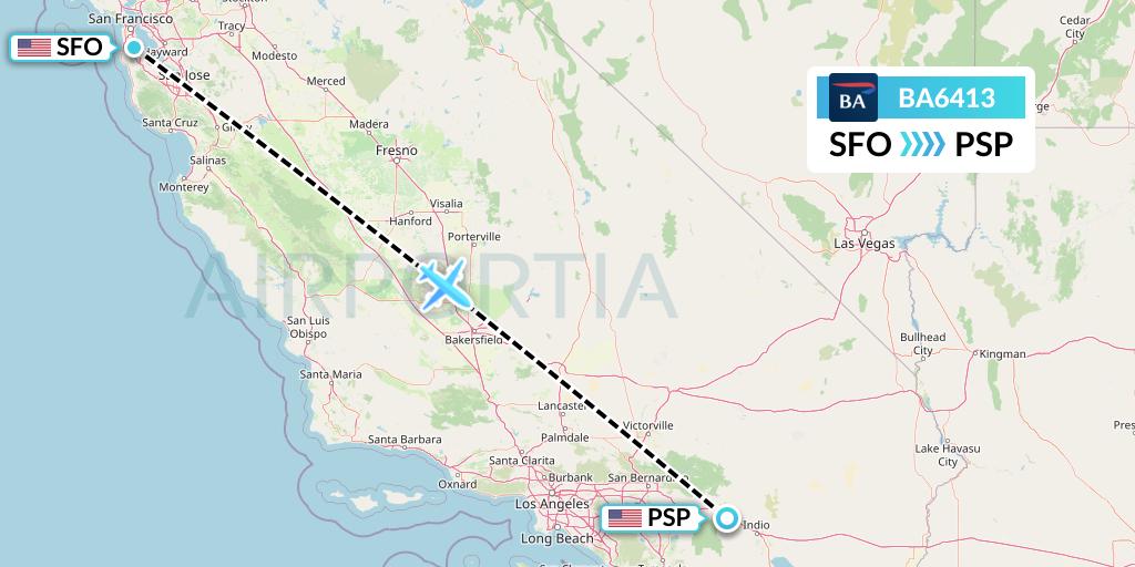 BA6413 British Airways Flight Map: San Francisco to Palm Springs
