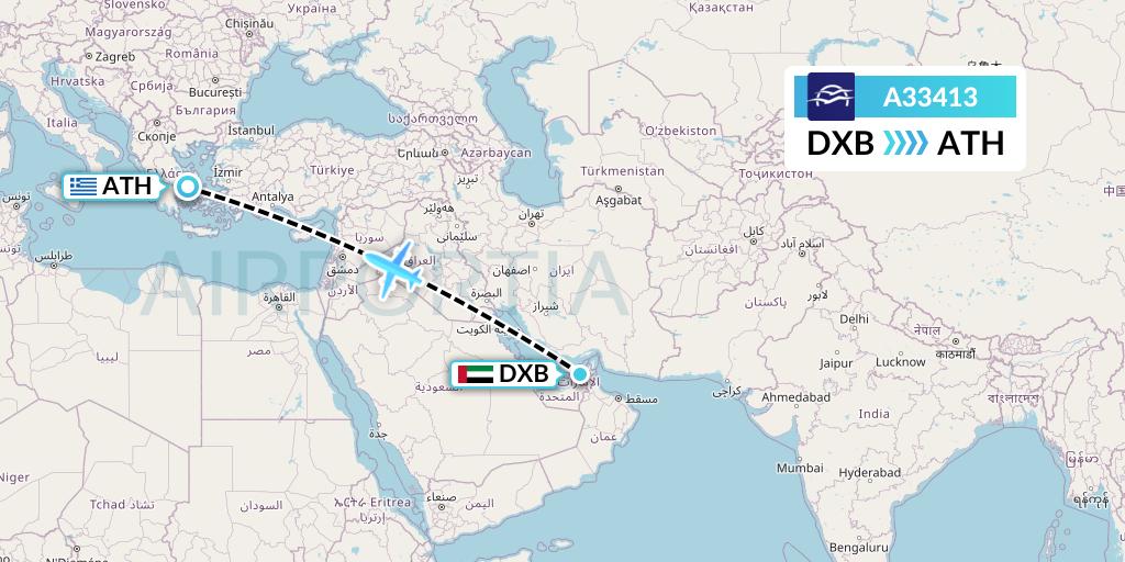 A33413 Aegean Airlines Flight Map: Dubai to Athens