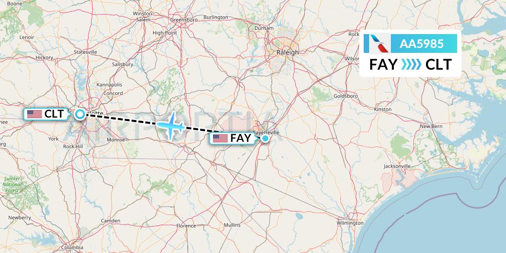 AA5985 American Airlines Flight Map: Fayetteville to Charlotte