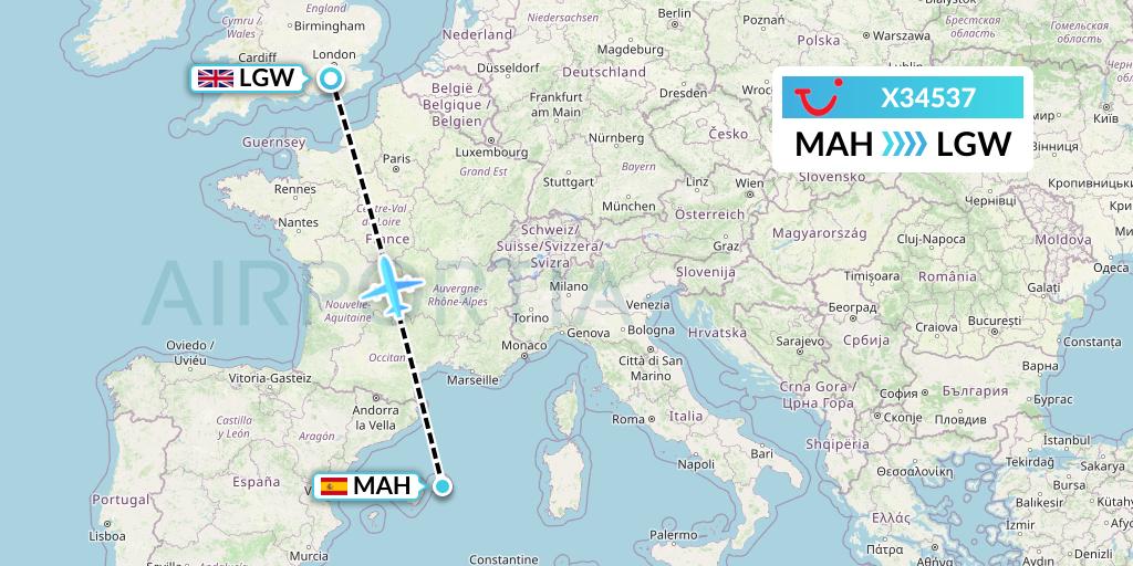 X34537 TUI fly Germany Flight Map: Mahon to London
