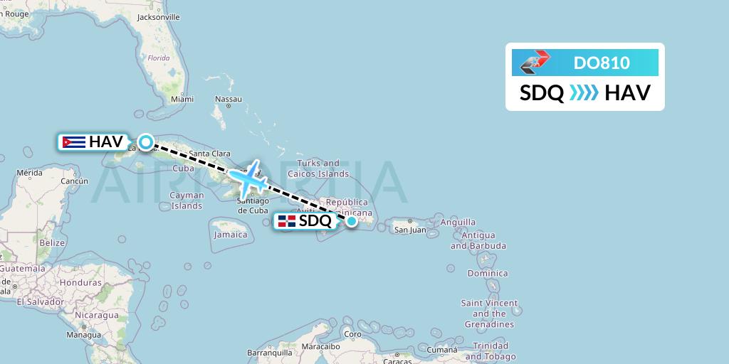 DO810 Sky High Aviation Flight Map: Santo Domingo to Havana