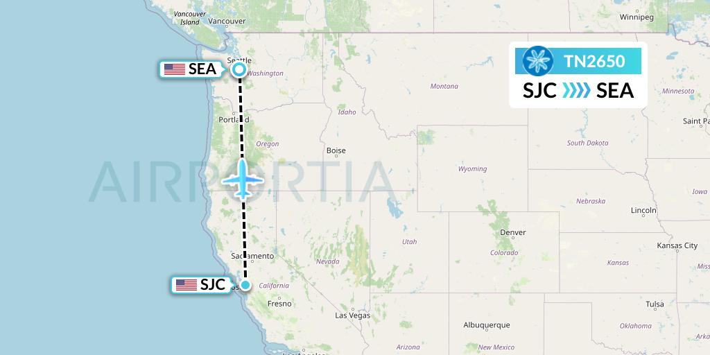 TN2650 Air Tahiti Nui Flight Map: San Jose to Seattle