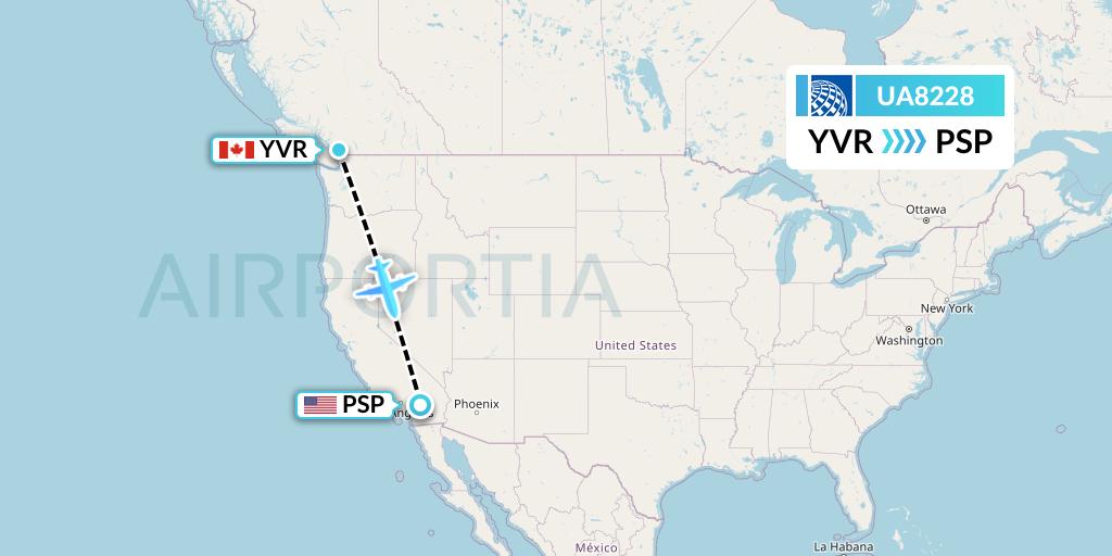 UA8228 United Airlines Flight Map: Vancouver to Palm Springs