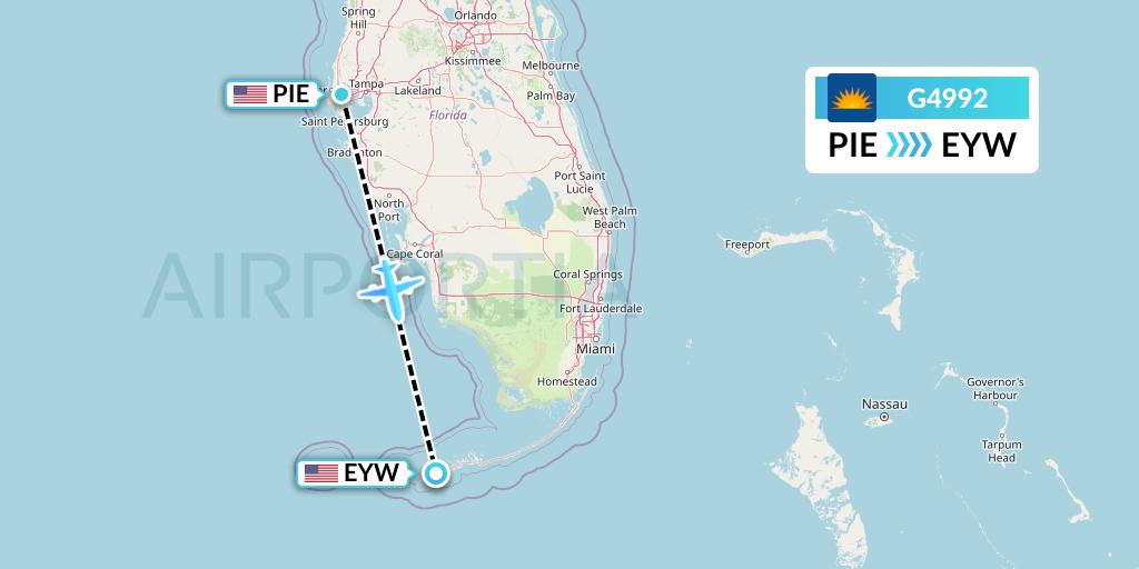 G4992 Allegiant Air Flight Map: St. Petersburg to Key West