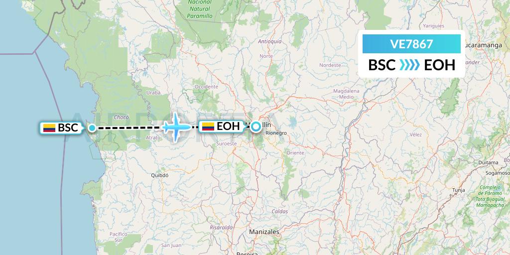 VE7867 Easyfly Flight Map: Bahia Solano to Medellin