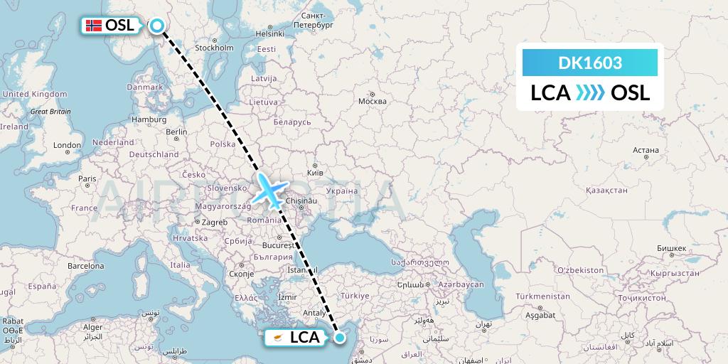 DK1603 Thomas Cook Airlines Scandinavia Flight Map: Larnaca to Oslo