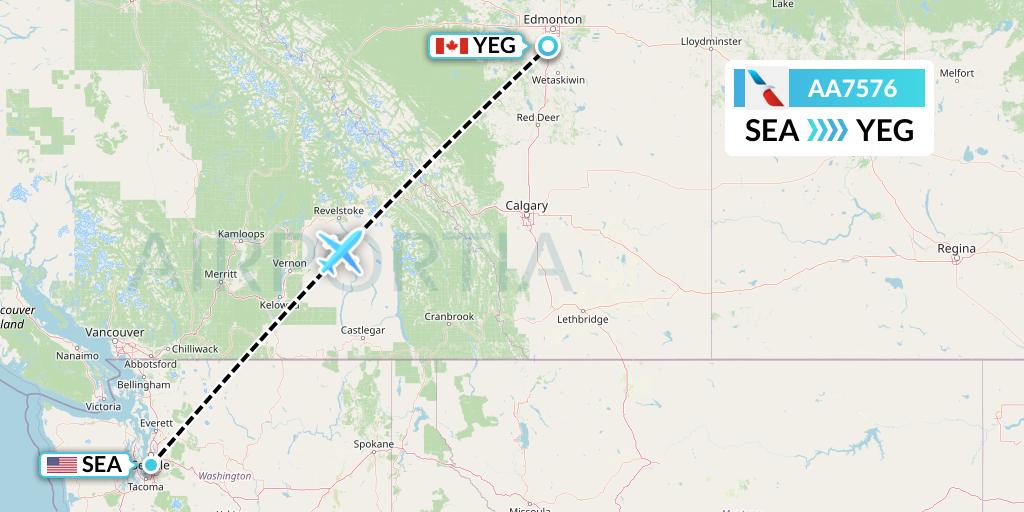 AA7576 American Airlines Flight Map: Seattle to Edmonton