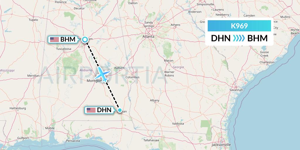 K969 Kalitta Charters Flight Map: Dothan to Birmingham