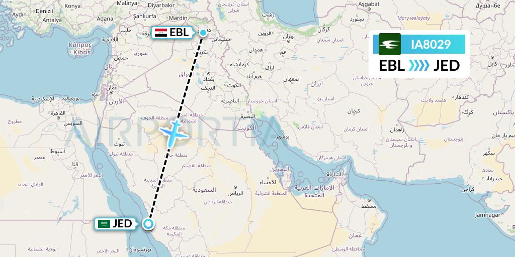 IA8029 Iraqi Airways Flight Map: Arbil to Jeddah