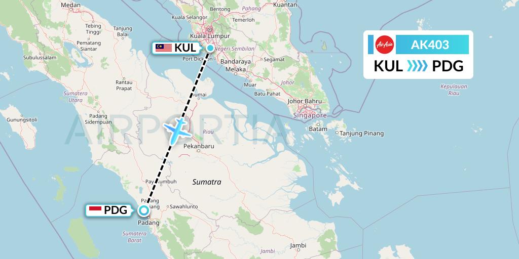 AK403 AirAsia Flight Map: Kuala Lumpur to Padang