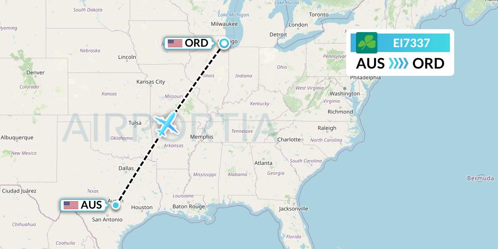 EI7337 Aer Lingus Flight Map: Austin to Chicago