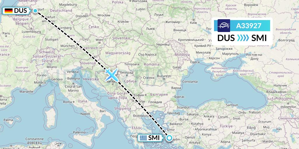 A33927 Aegean Airlines Flight Map: Dusseldorf to Samos