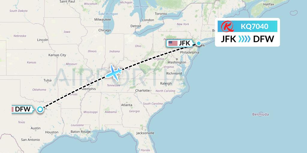 KQ7040 Kenya Airways Flight Map: New York to Dallas