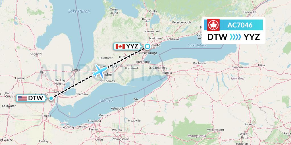 AC7046 Air Canada Flight Map: Detroit to Toronto