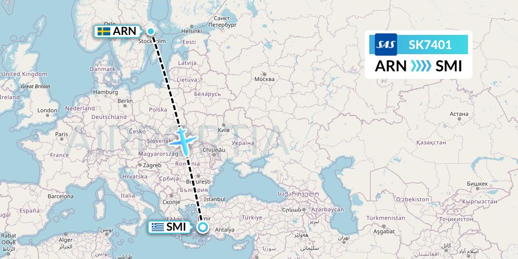 SK7401 SAS Flight Map: Stockholm to Samos