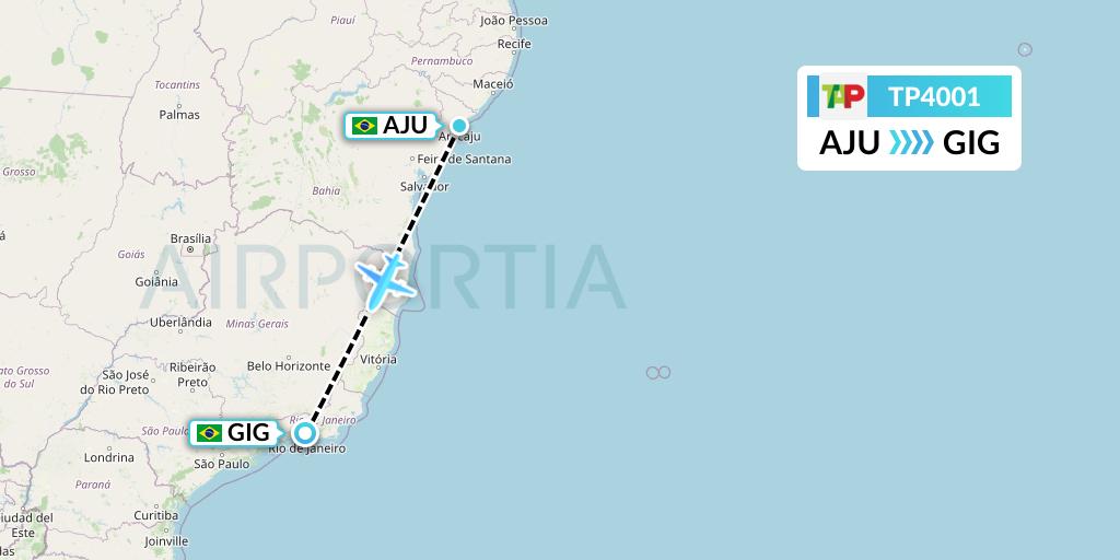 TP4001 TAP Portugal Flight Map: Aracaju to Rio de Janeiro