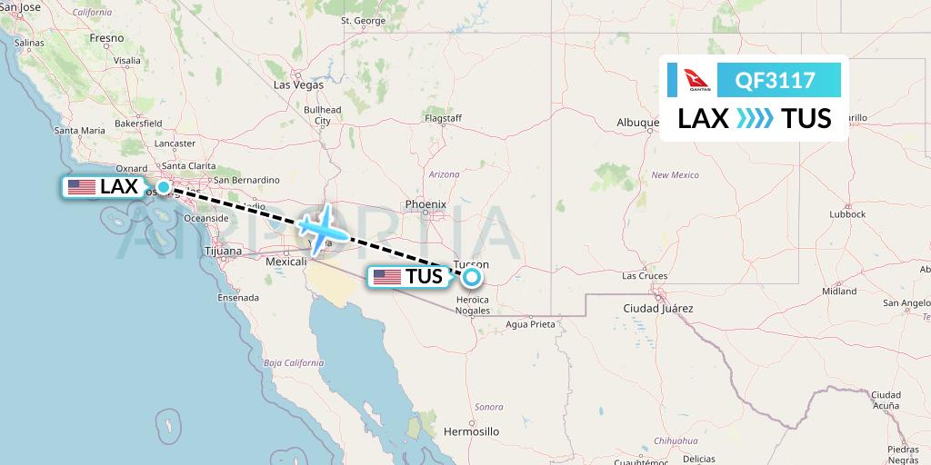 QF3117 Qantas Flight Map: Los Angeles to Tucson