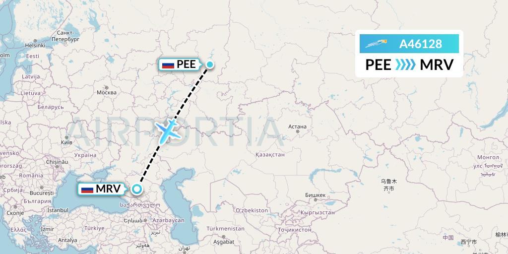A46128 Azimuth Airlines Flight Map: Perm to Mineralnye Vody