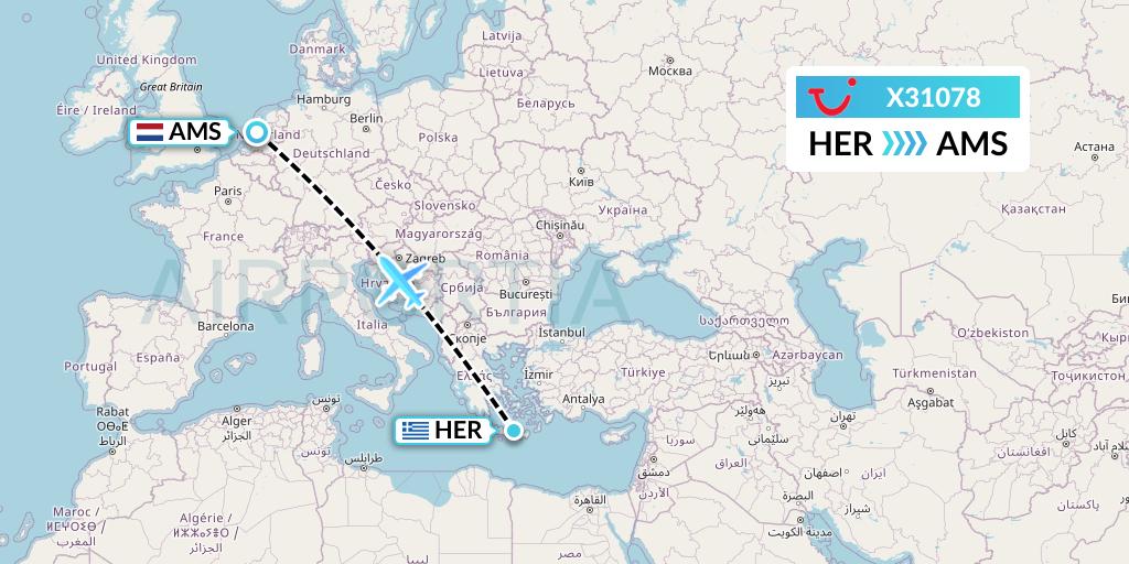 X31078 TUI fly Germany Flight Map: Heraklion to Amsterdam