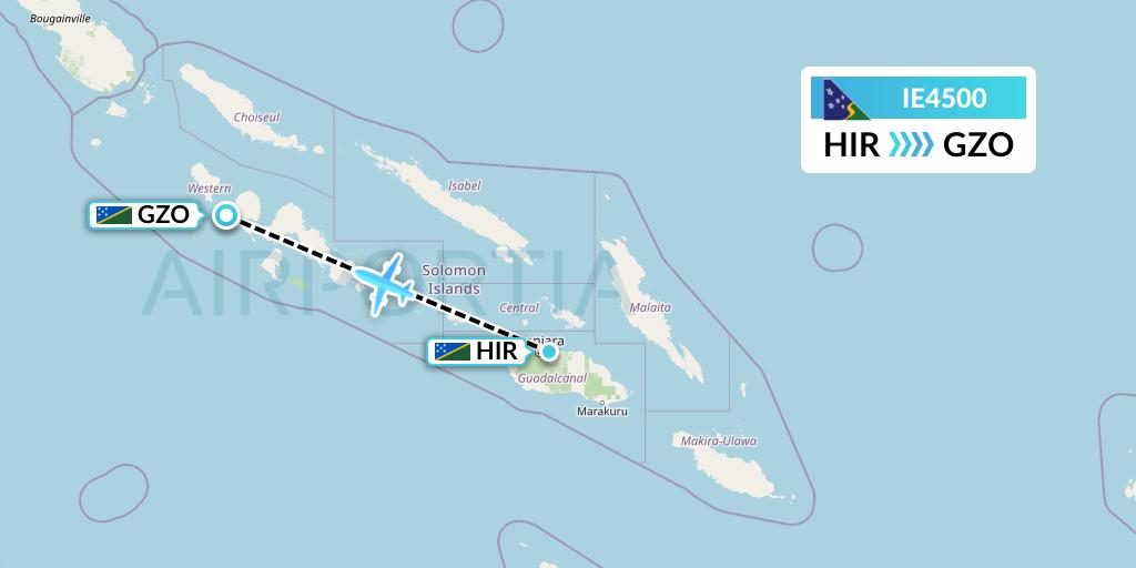 IE4500 Solomon Airlines Flight Map: Honiara to Gizo