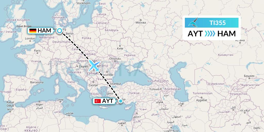 TI355 Tailwind Airlines Flight Map: Antalya to Hamburg