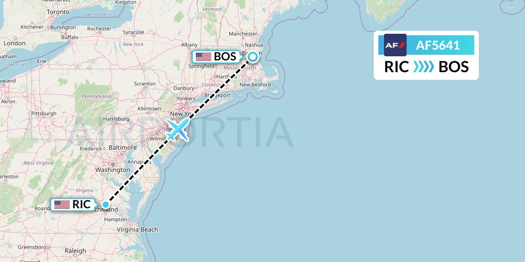 AF5641 Air France Flight Map: Richmond to Boston