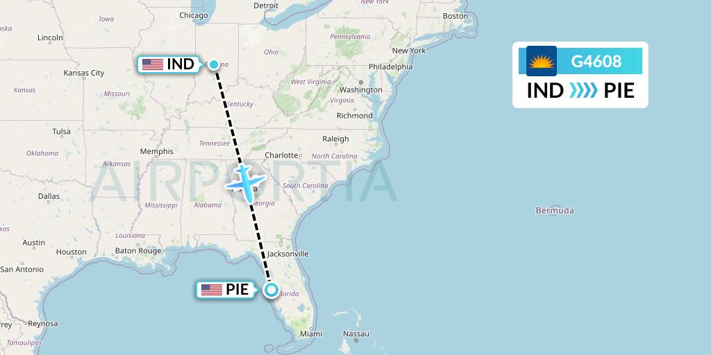 G4608 Allegiant Air Flight Map: Indianapolis to St. Petersburg