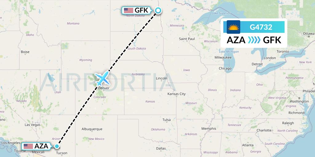 G4732 Allegiant Air Flight Map: Phoenix to Grand Forks