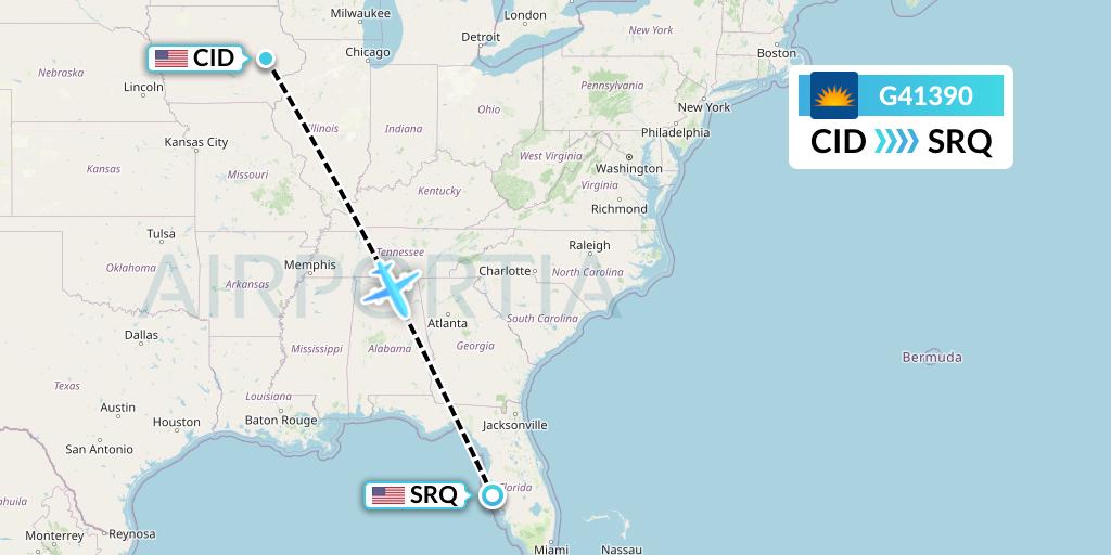 G41390 Allegiant Air Flight Map: Cedar Rapids to Sarasota