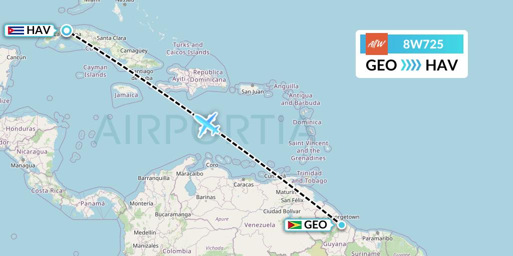 8W725 Fly AllWays Flight Map: Georgetown to Havana