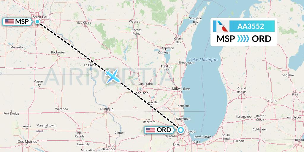 AA3552 American Airlines Flight Map: Minneapolis to Chicago