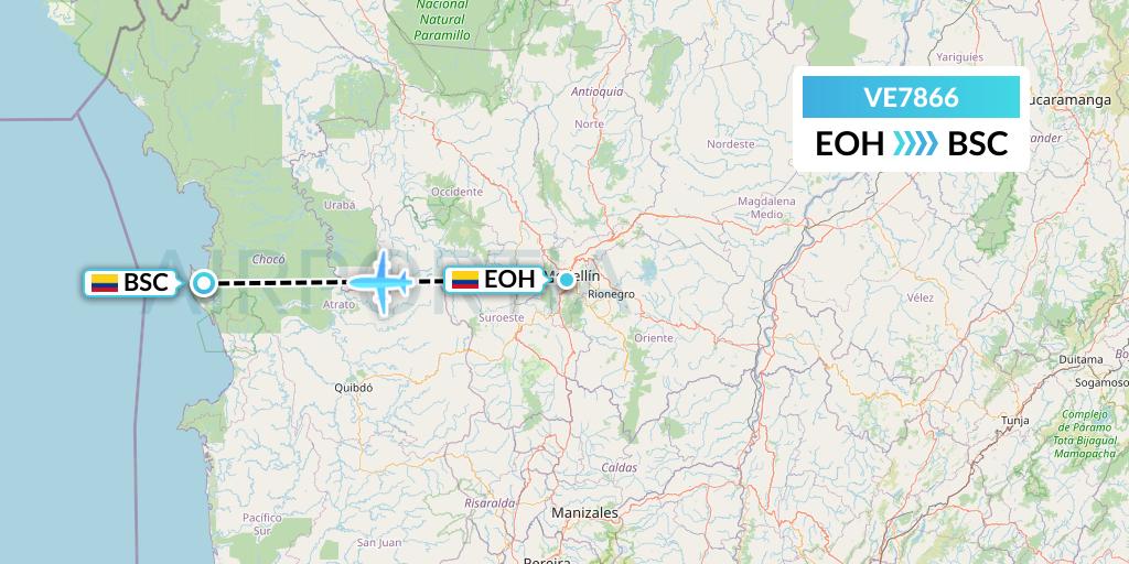 VE7866 Easyfly Flight Map: Medellin to Bahia Solano