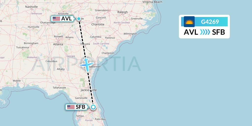 G4269 Allegiant Air Flight Map: Asheville to Orlando