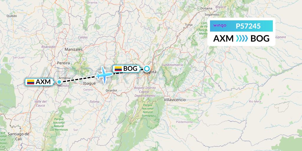 P57245 Copa Airlines Colombia Flight Map: Armenia to Bogota