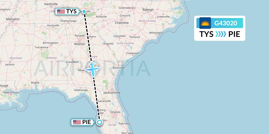 G43020 Allegiant Air Flight Map: Knoxville to St. Petersburg